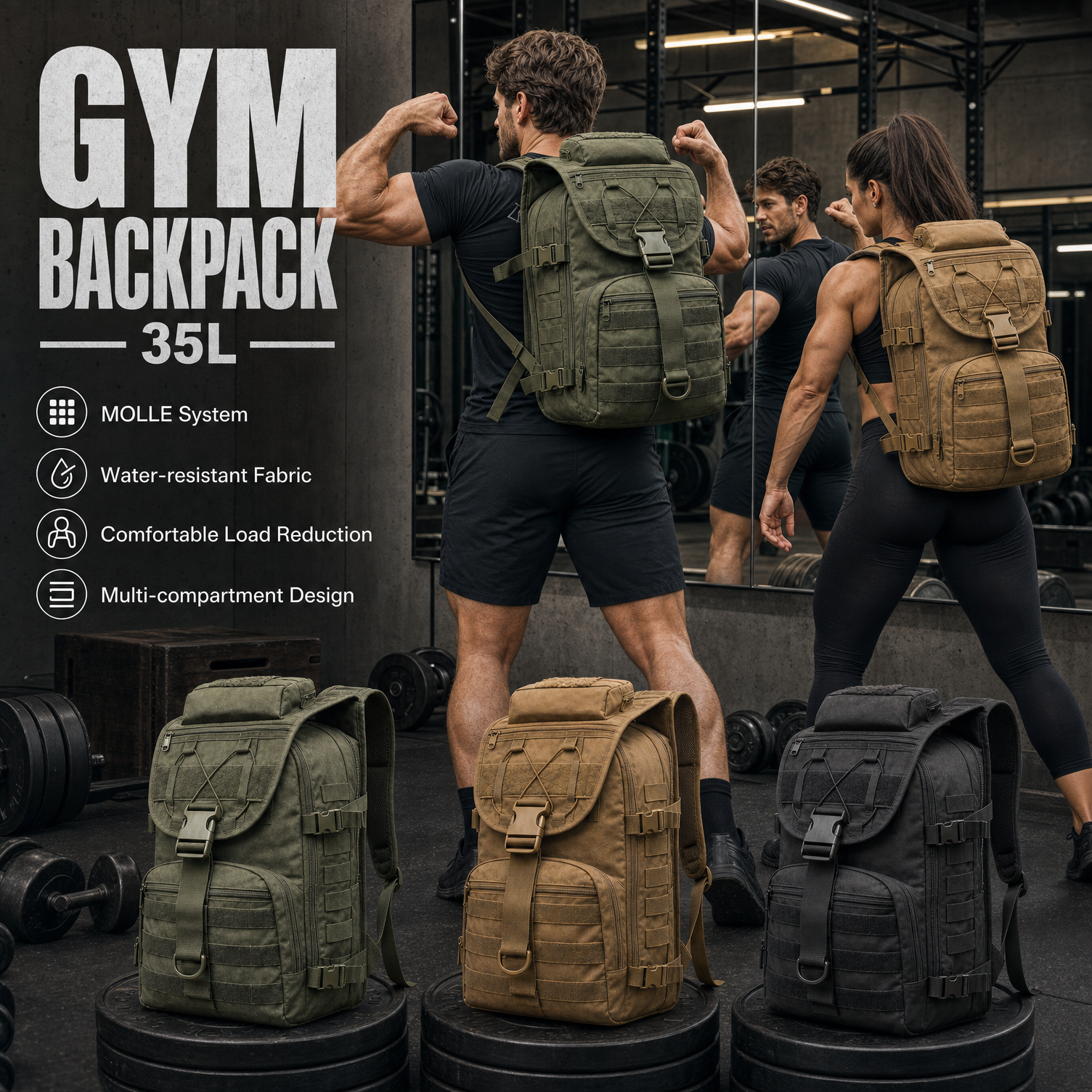 Crossfit Workout With Equipment - 35L Gym Training Backpack for Men