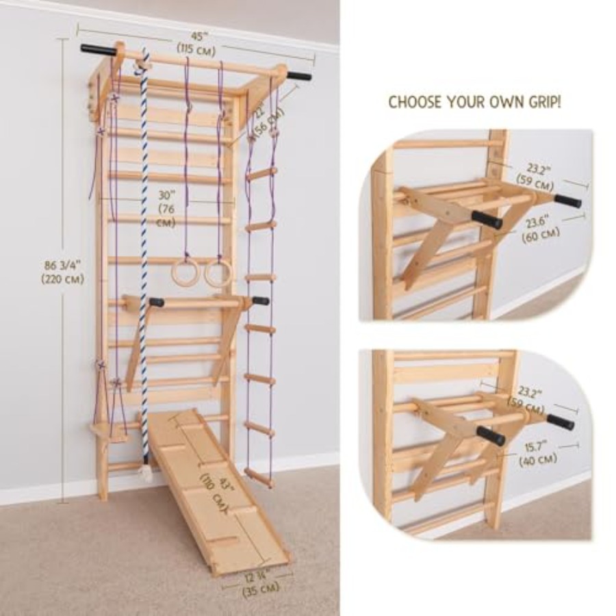 Swedish Ladder Wall Bars with  - Gymnastic Ring Wood avis et prix
